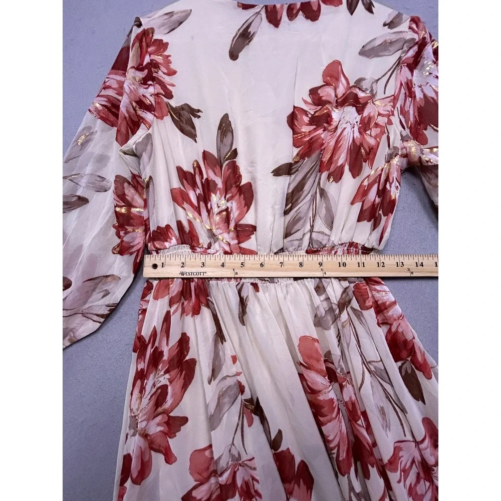 Alexa B Maxi Dress Chiffon Floral Red Gold 4P Womens